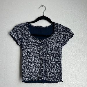 Brandy Melville Navy Blue Floral Print Button Up Top